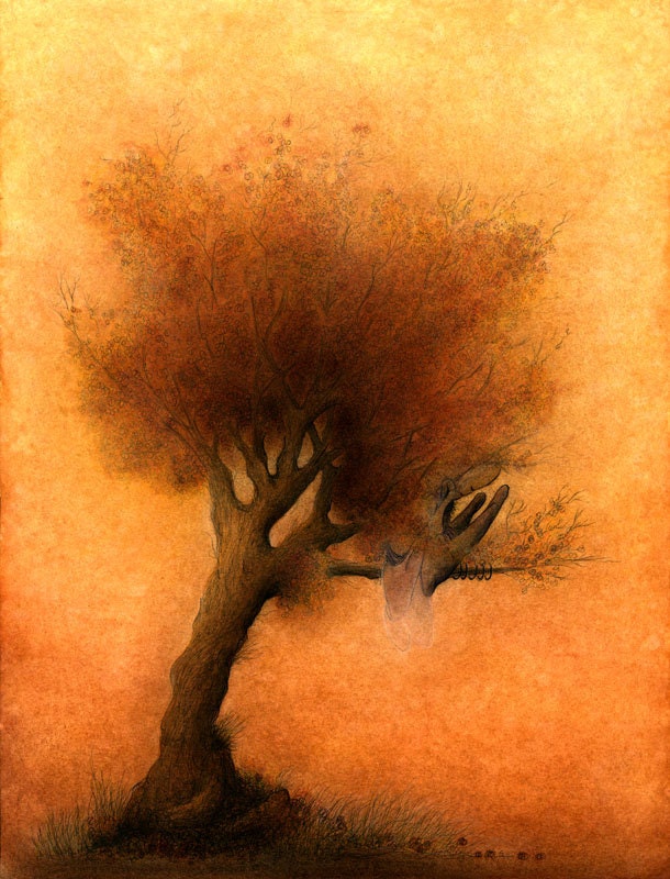 Beyond The Faint Glow Of A Tired Sky- fine art giclee print reproduction of an original watercolor and ink illustration