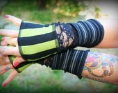 Wristwarmers 2 - Chartreuse Black Circus Stripes