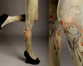 NEW light army green one size Flamingo Love full length closed toe printed tights / pantyhose spring / summer