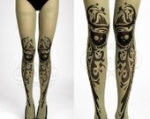 NEW light army green one size Swirly Eyes full length printed tights closed toe pantyhose summer spring