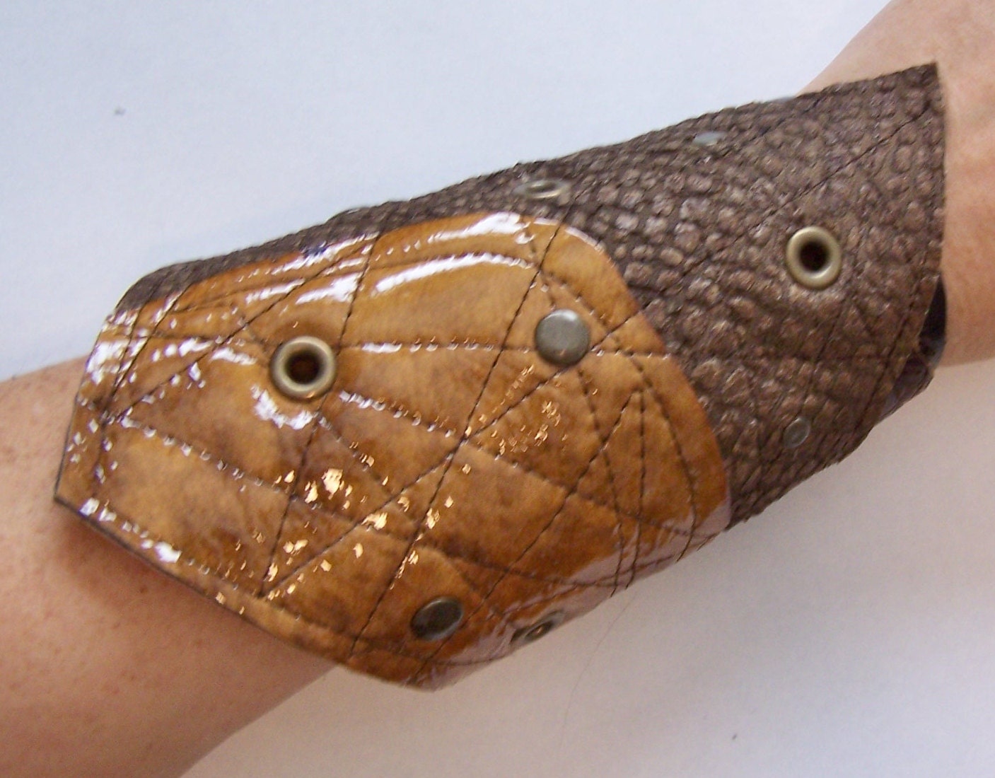Darkwear Clothing Upcycled Brown Leather Bracelet Wrist Cuff  6 3/4 - 7 1/4 in OOAK ready to ship