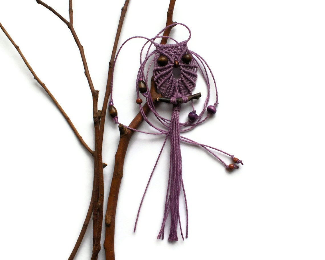 Mauve Macrame Owl Necklace