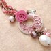 Pink Ceramic Charm Necklace, Valentine, Rose, Ribbon, Pearls, Lampwork