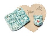 RESERVED for the lovely Colleen / Spring Is Here / Ceramic Owl and Heart Bead and Dragonfly Garden Pendant