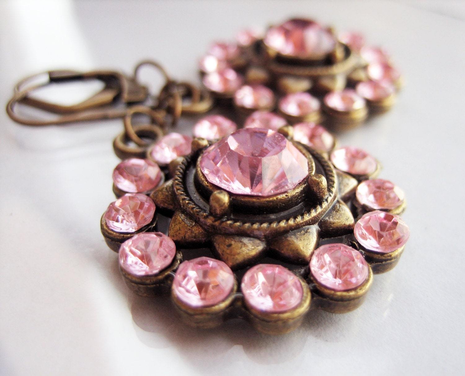 Pink Rhinestone Earrings, Sparkling Earrings - PINK WHISPER