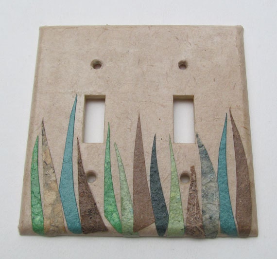 Decorative Grass Wall Decor Light Switch Plates, upcycled with handmade paper from reclaimed materials