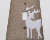 Deer wall decor Upcycled Light Switch Plates, handmade paper from reclaimed materials with broken brown bag backround, with junk mail deer
