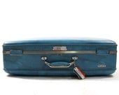 50s large American Escort Hard Sided Suitcase / Blue Vinyl