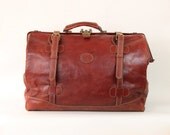 Large Vintage Brown Leather Travel Satchel