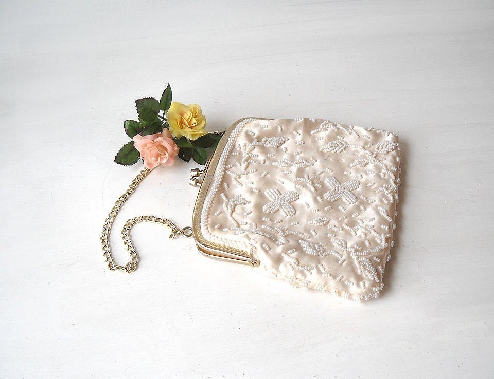 Vintage Walborg Purse - Ivory Evening Bag - Beaded Wedding