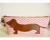 BBQ the Dachshund Pink Chevron Stripes Vintage Inspired Cotton Canvas Carry All Case Vinyl Applique