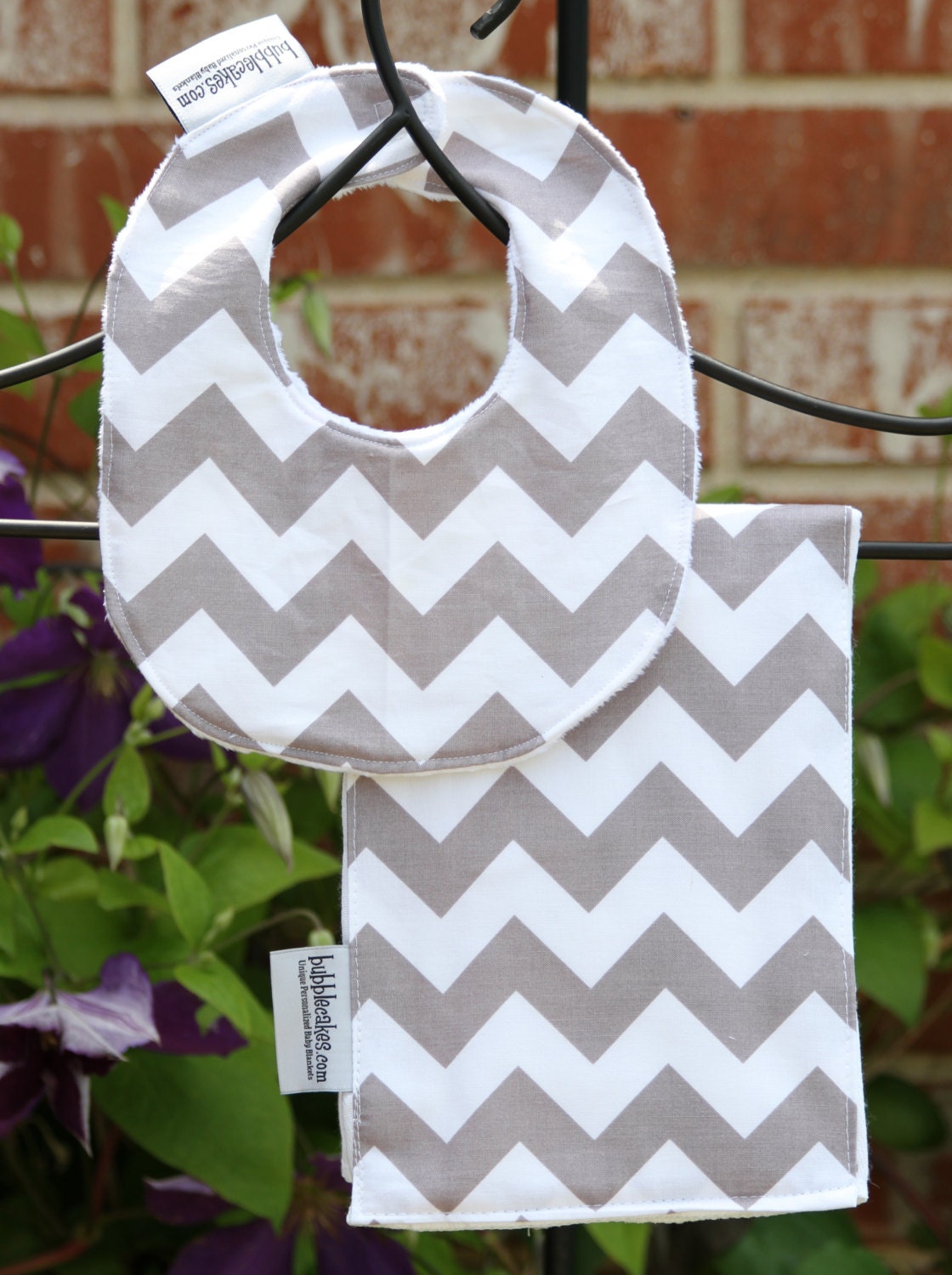 Gray Chevron Baby Bib and Burp Cloth Set - Burpcloth - Bib - Chevron Bib - Chevron Burp Cloth - Boy Baby Gift Set