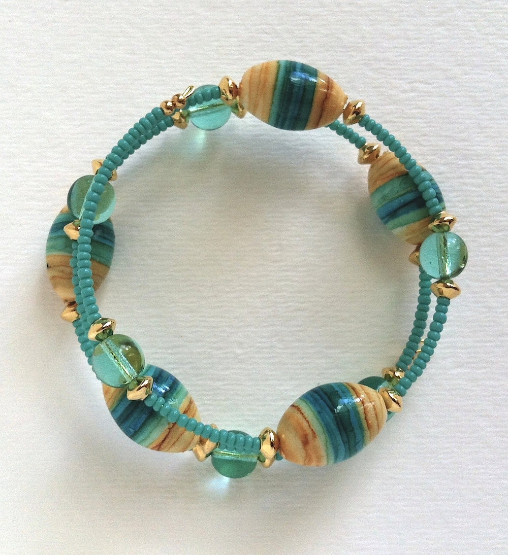 Tidal Beaded Bangle Bracelet (colors: teal, aqua, cream, sand, gold)