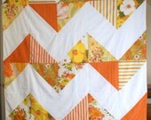 Orange Chevron Striped Quilt, Picnic Blanket, 6 ft. X 4 ft.