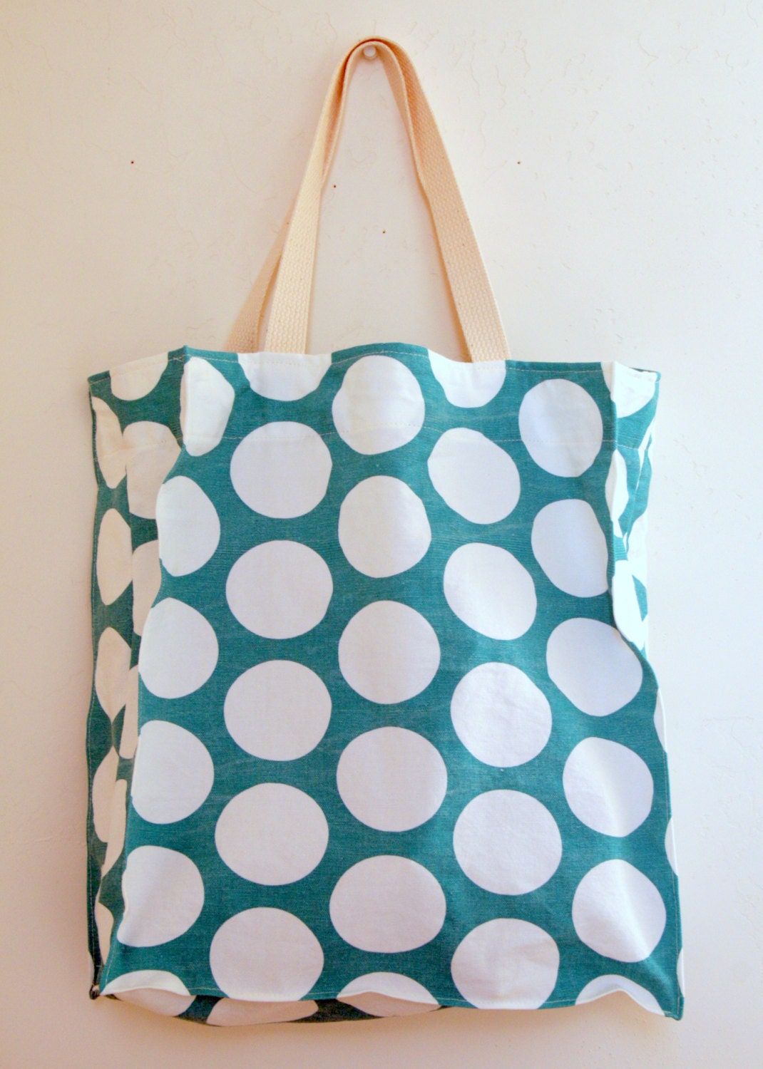 Reusable Shopping Bag, Turquoise with Polka Dots