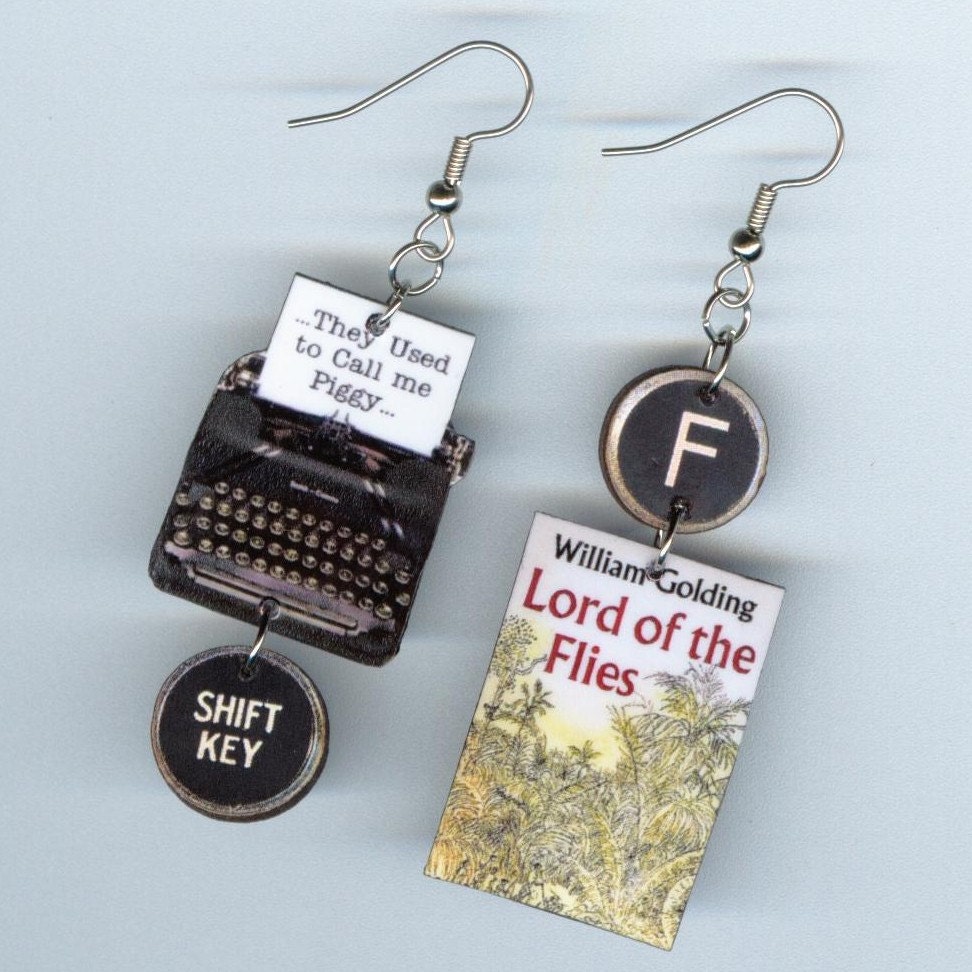 Lord of the Flies Book Cover Earrings Vintage Typewriter Key William Golding