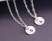 Bridesmaid Gift Necklace TWO, Sterling Silver Personalized Initial Necklaces