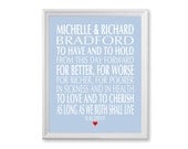 Custom Wedding Vows Sign, Wording Personalized, First Year Paper Anniversary, 11x14 Light Blue