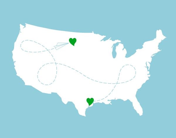 Fathers Day Gift. Long Distance Map With Paper Plane - Custom United States Art Print 11x14 - Any Color