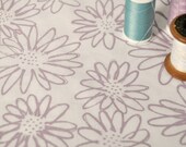 lilac on white Scruffy Daisy screen printed fabric