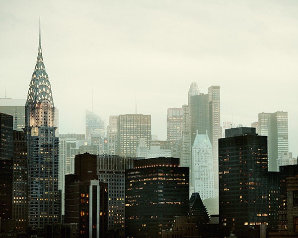 NYC Skyline, New York Photography, Chrysler Building, Wall Art, Double Exposure, Mad Men, Black, Green - Urban Vernacular