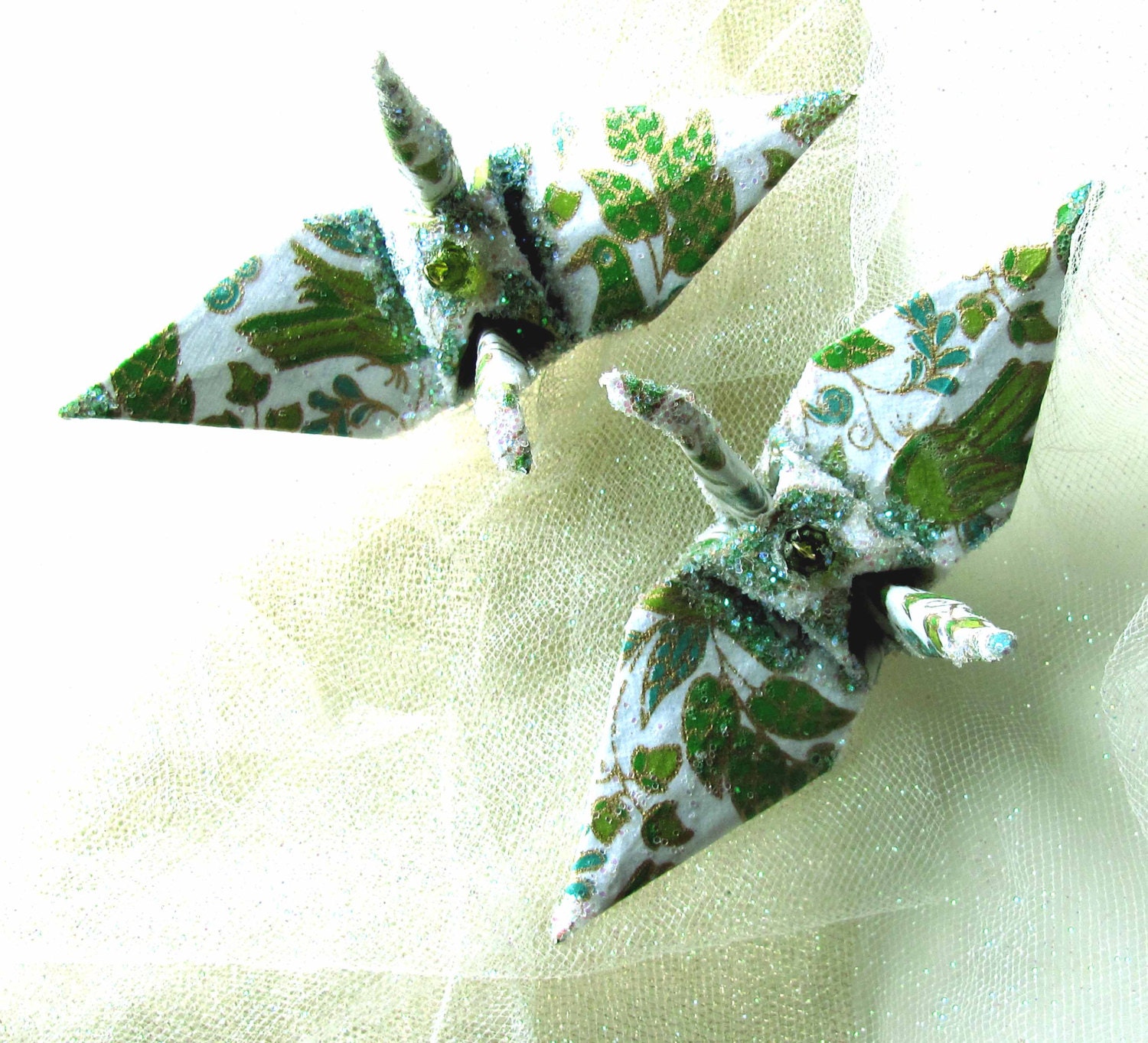 Green Garden Wedding Cake Topper Peace Crane Party Favor Origami Ornament Japanese Paper Bird Decoration