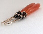 Orange Chalcedony Earrings . Wire Wrapped Mixed Metal Gemstone Earrings . Gold Filled