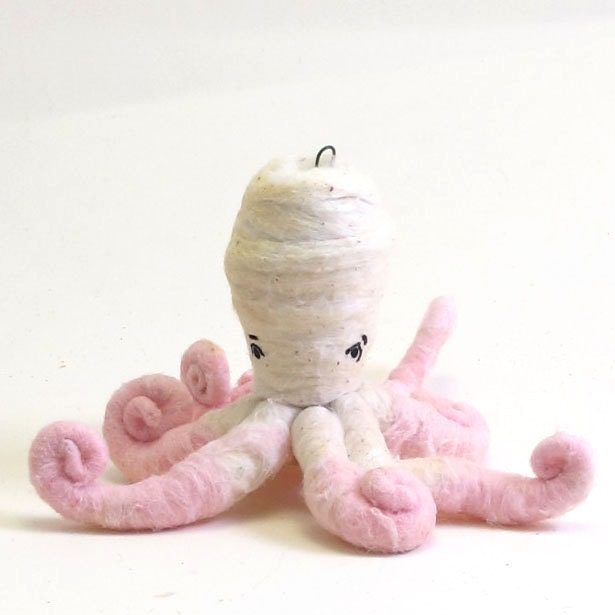 Vintage Style Spun Cotton Pink Posable Octopus Figure/Ornament