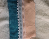 linen pouch with vintage lace in teal, pink and white - lola zippered fabric case