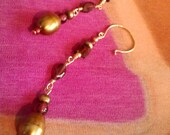 AstralArts- Tapestry Revisited Moss Pearl and Garnet Dangle Earrings