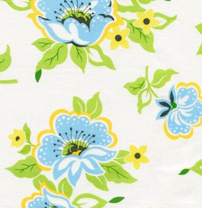 Heather Bailey Nicey Jane Collection Church Flowers Cotton Fabric by the yard Blue Vintage Style