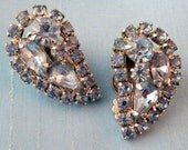 Vintage Blue Rhinestone Weiss Clip Earrings