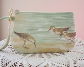 Wristlet Zipper Gadget Purse Pouch in Seaside Cottage Shorebirds made in the USA Smart Phone bag
