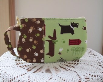 Iphone Bag Wristlet  Clutch Gadget Purse Bag in Dogs Whiskers and Tails Doxie Scotty