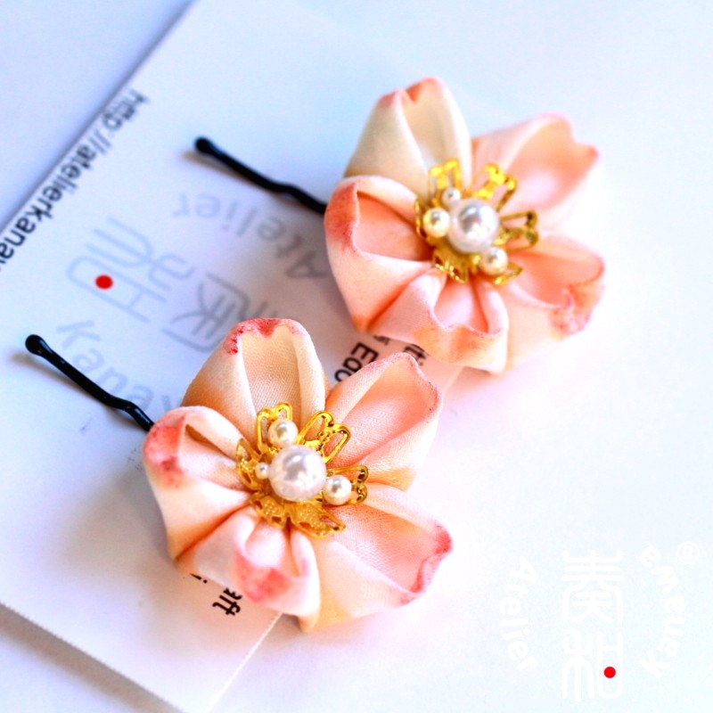 Sakura (Cherry Blossom) Tsumami Kanzashi Bobby Pin Set of Two