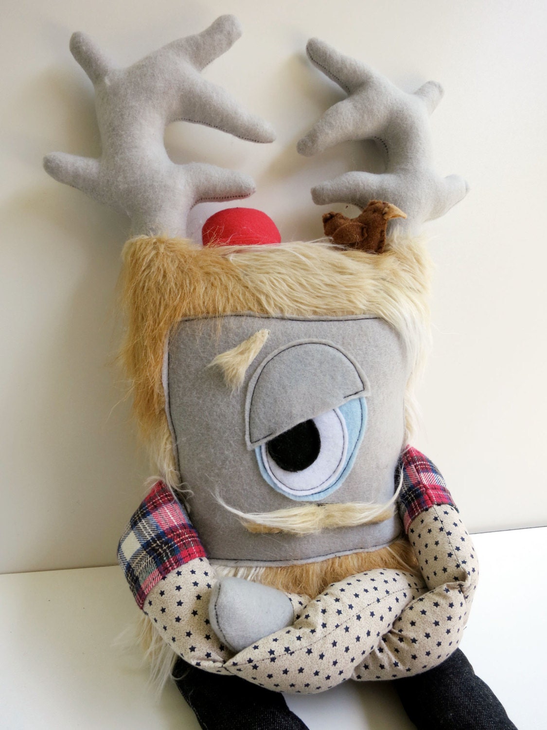 Richard the Grumpster - Hand sewn, plush hipster monster