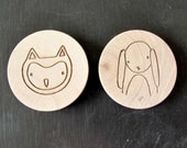 wood magnets, owl, bunny, magnets