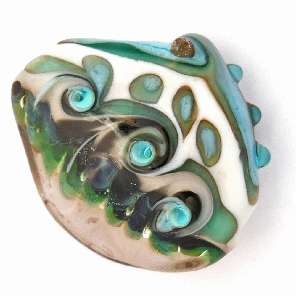 Aqua and ivory Lampwork glass beads, handmade focal bead, 'Anemone'  ocean pendant, SRA  jewelry lamp work supplies, glassbead, tt team
