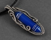 Blue Agate Crystal Point and Sterling Silver Necklace