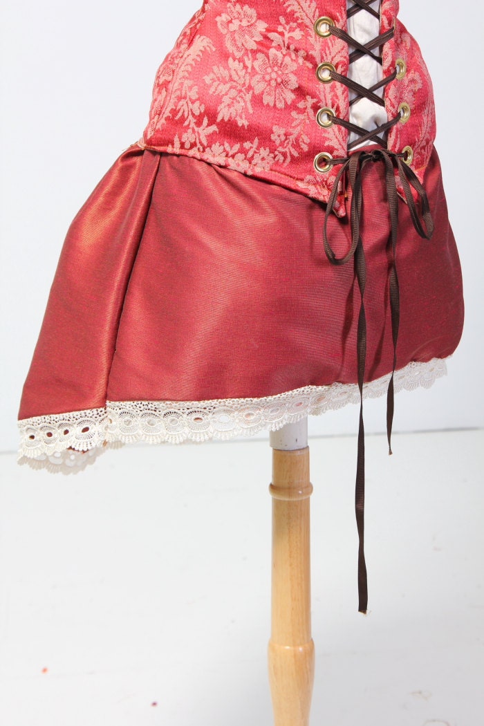 SALE-Heirloom Red Mini Length Stagecoach Skirt - Made in breathable upholstery cotton