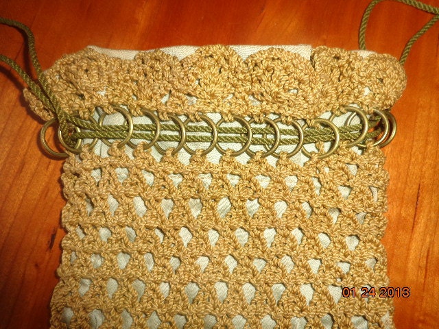 Nicely Crochet Vintage Pouch Crochet Bag with Drawstring Good Condition Crochet Handbag Bags and Purses