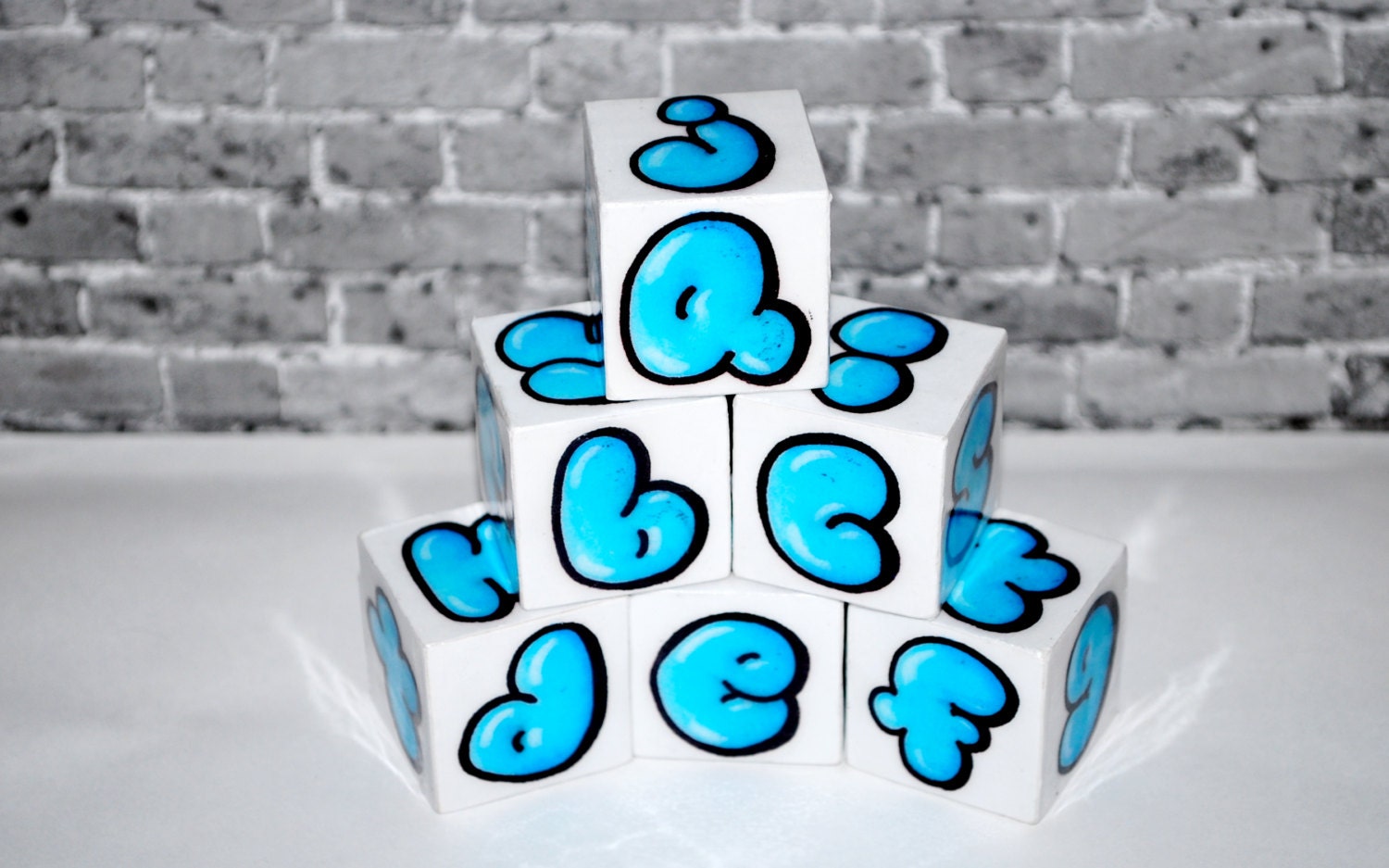 ABC Baby Blocks Blue Bubble Letter Graffiti Rockin' Blocks 6 Block set by beebles