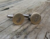 Brass Custom Monogram Hand Stamped Cuff Links Cursive Font