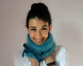 Knitting Cowl Neckwarmer Teal Green Blue - Handmade - Mohair - One size
