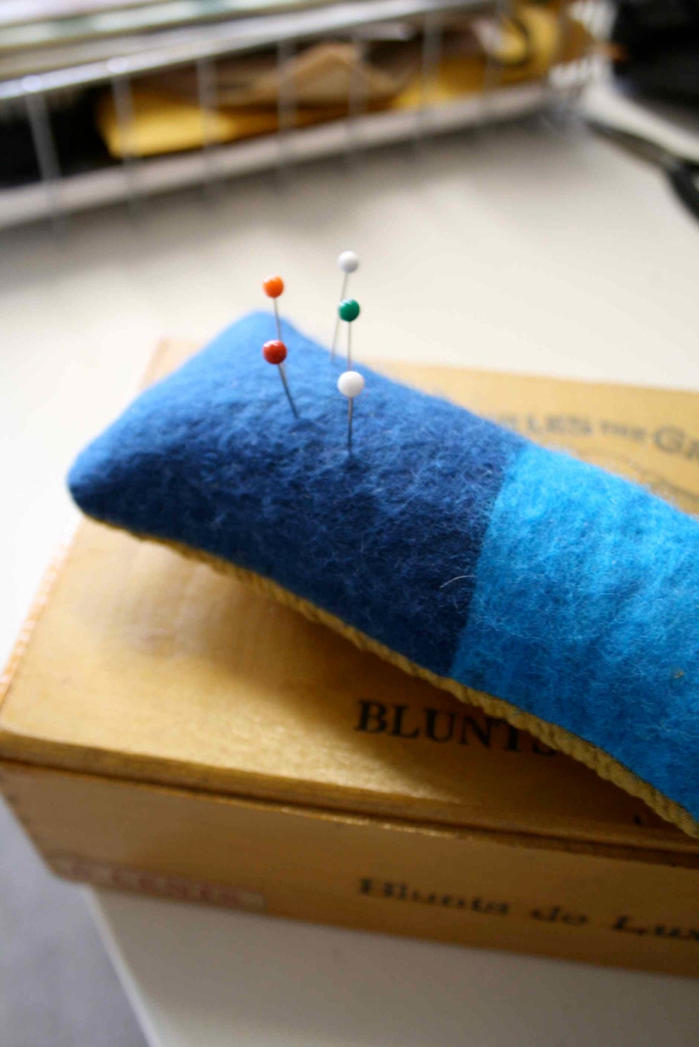 Pincushion - Hand Felted Merino Wool - Turquoise and Teal Blue