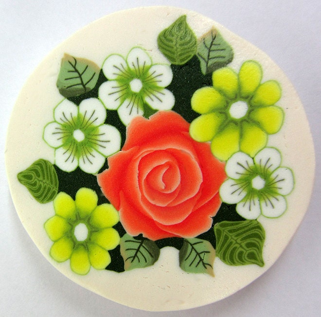 Polymer clay milefiore cane. Large and rich in details and consists of several flowers  -  Oded's Garden