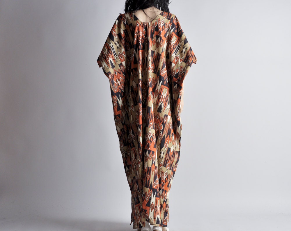 tribal geometric print hippie caftan maxi dress / s / m / l
