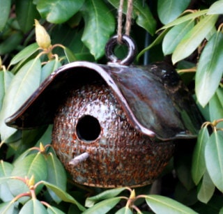 Rustic Birdhouse Stoneware Pottery Free Shipping
