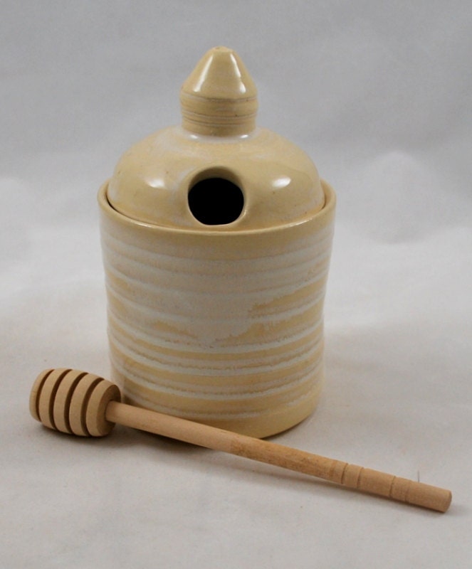 Creamy Yellow Honey Pot Stoneware Pottery Free Shipping