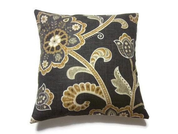 Two Charcoal Gray Yellow Gold White Pillow Covers Decorative Toss Throw Accent Covers 16 inch pair